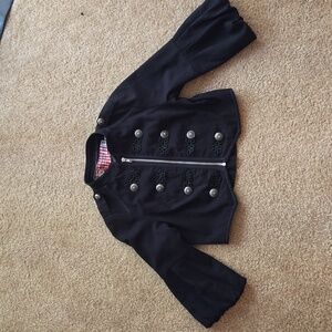 Goth Black cropped circus ringmaster zip up jacket with button detail Medium
